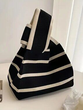 NWT Black & White striped knit bag
